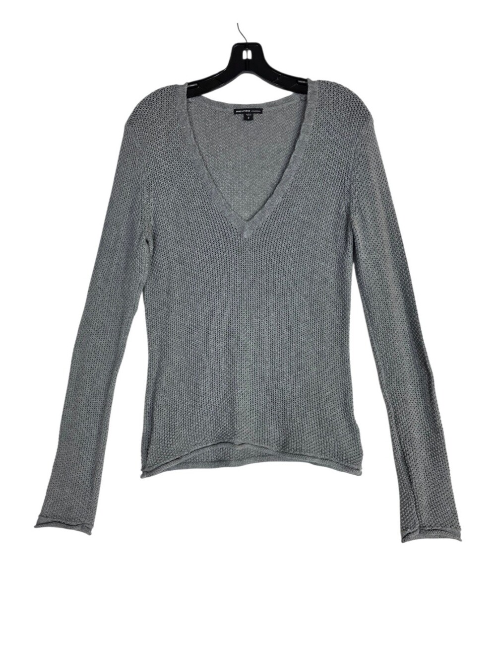 James Perse Cotton and Cashmere Heather Gray V-Neck Lightweight Knit Sweater